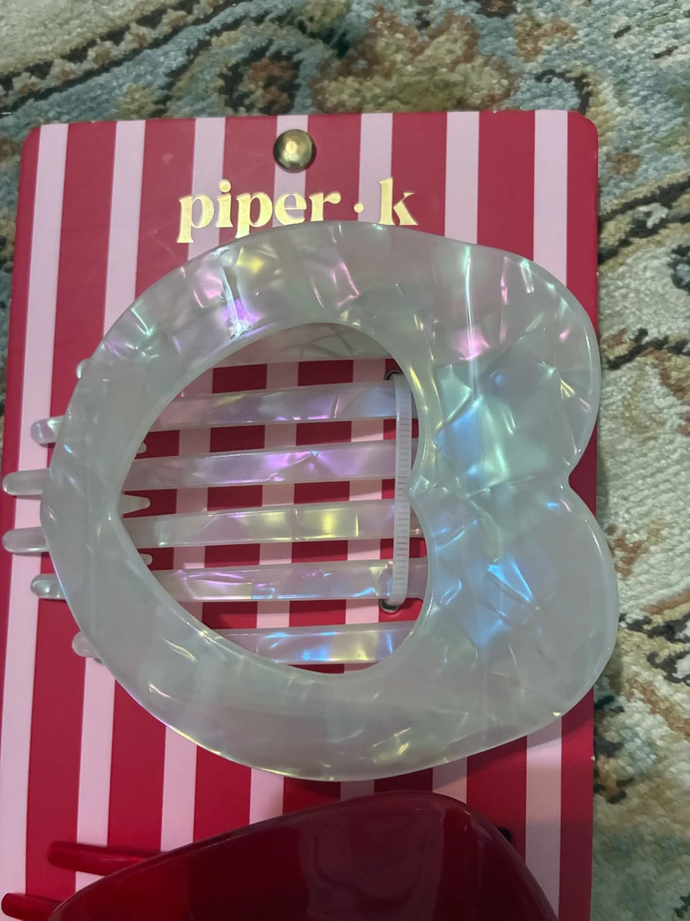 piper.k Heart Hair Claw Clips - Pearlescent White & Gloss Red (Set of 2)